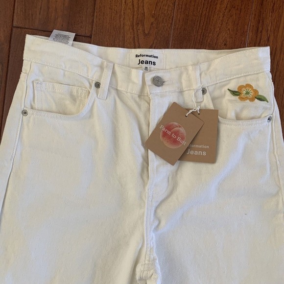 Reformation Cynthia High Rise Straight Flora Embroidered Jeans size 28 NWT $198 - Picture 2 of 9